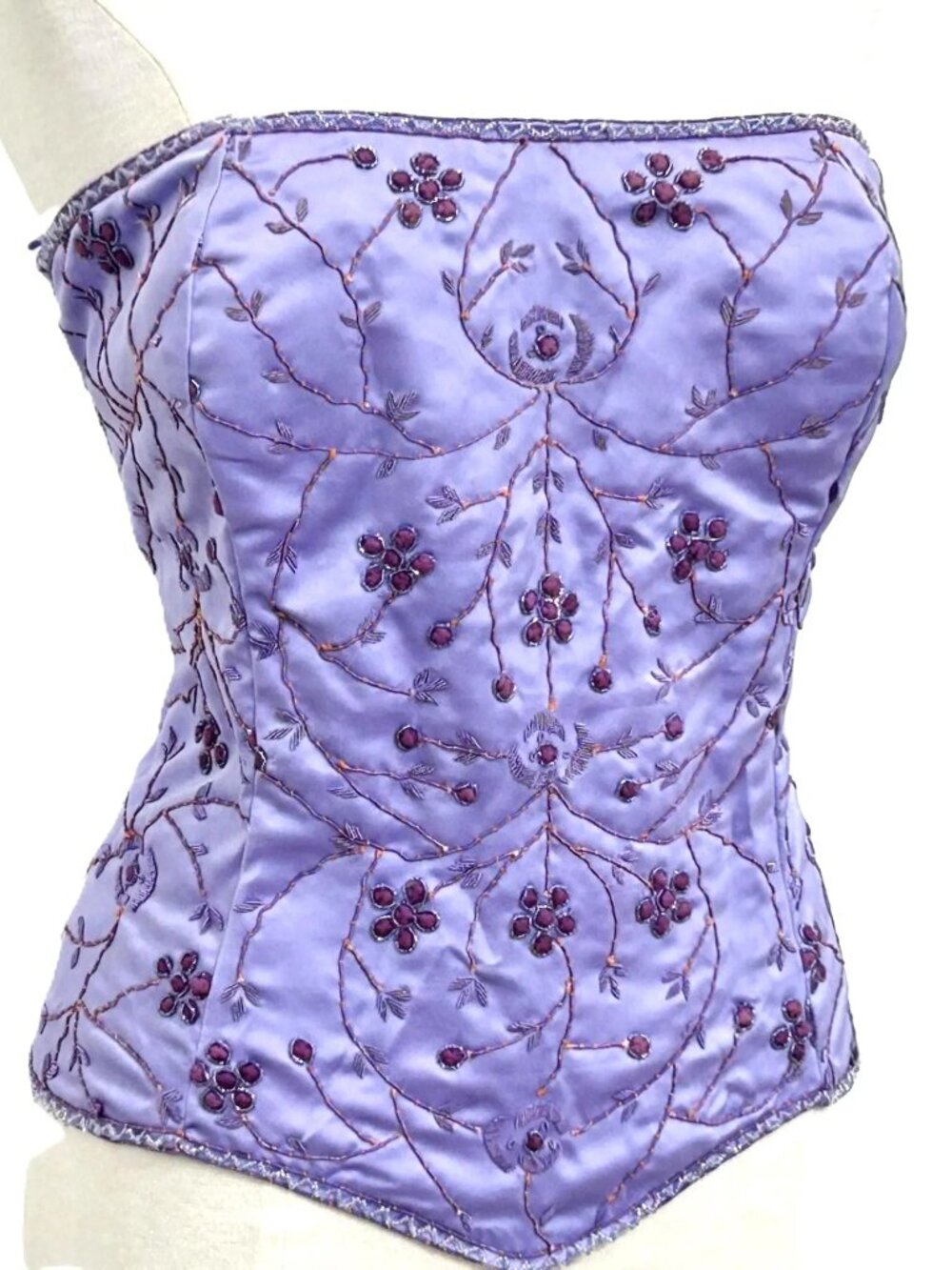 JASDEE Vintage Bustier Corset HandWork GottaThread & Beaded On Satin style F3127